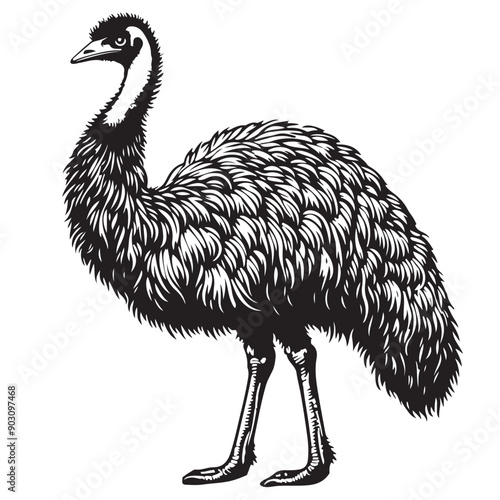 emu bird full body outline vector illustrator white back ground..