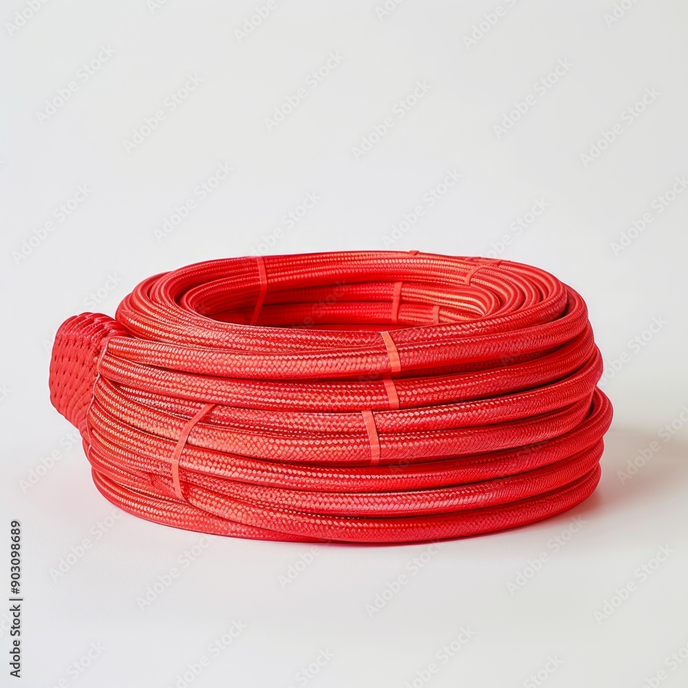 Medium shot of Fire hose, isolated on a white background, bright and vivid tonality, Medium shot of Fire hose, isolated on a white background, bright and vivid tonality,