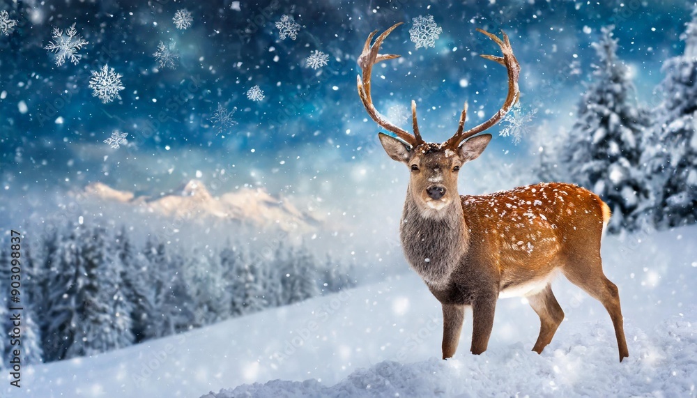 Deer in a snow on Christmas background. Winter wonderland. Deer in a snow on Christmas background. Winter wonderland.