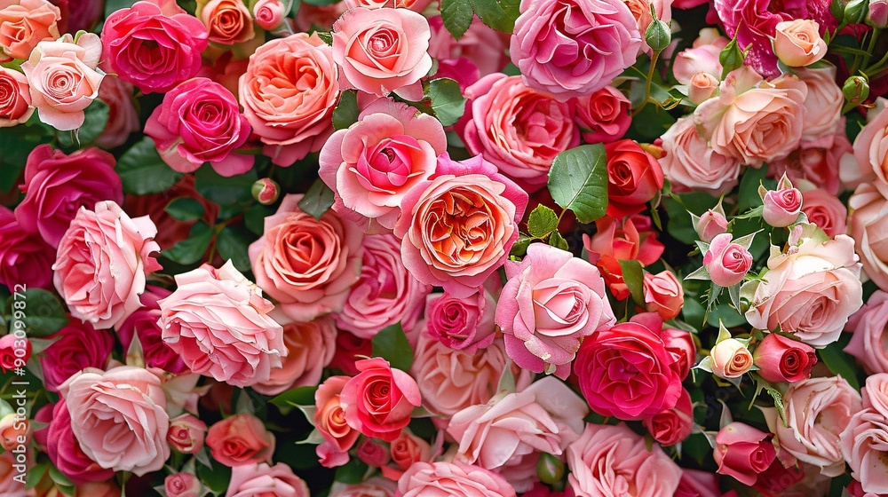 A garden rose bush in full bloom with a profusion of fragrant roses in varying shades of pink and red creating a romantic and timeless garden scene A garden rose bush in full bloom with a profusion of fragrant roses in varying shades of pink and red creating a romantic and timeless garden scene