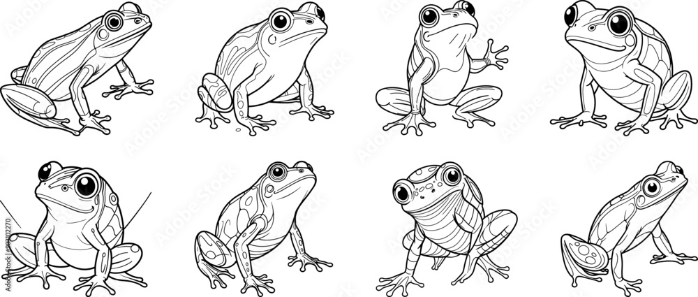Striped Rocket Frog hand drawing coloring page and outline vector design Striped Rocket Frog hand drawing coloring page and outline vector design