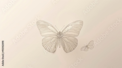 A minimal background with a clean, white design and a single, delicate line drawing of a butterfly, creating a simple and elegant scene that's perfect for conveying a sense of simplicity and