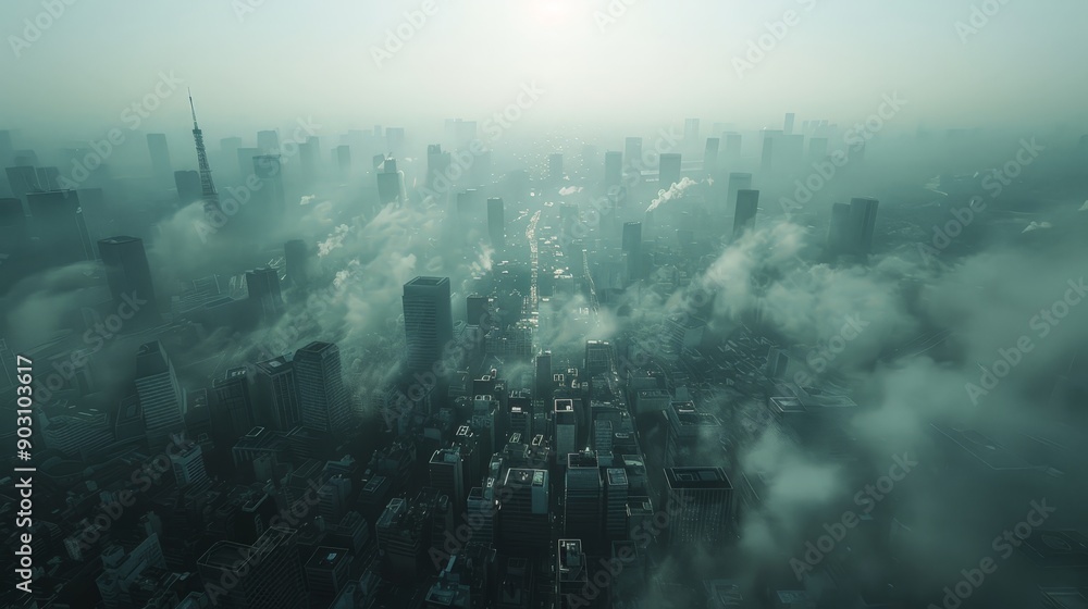 Dense urban skyline with towering skyscrapers and busy streets Dense urban skyline with towering skyscrapers and busy streets