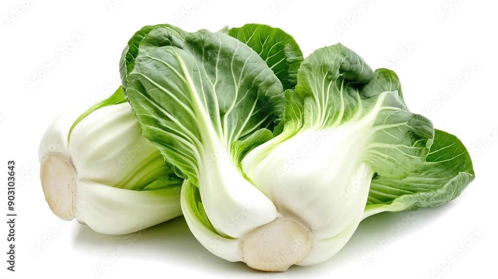 Baby pak choi against white backdrop Baby pak choi against white backdrop