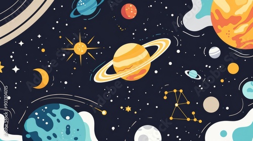 Cosmic microwave background, educational space elements, flat design illustration, fundamental, isolated on white background