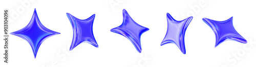 3d blue sparkle star set. Stock vector illustration on isolated background.