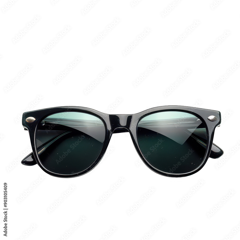 Elegant Black Sunglasses with Reflective Green Tinted Lenses Isolated on White Elegant Black Sunglasses with Reflective Green Tinted Lenses Isolated on White