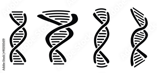 Cartoon DNA string, double helix spiral line. RNA gene chromosome elements, medic atom cell. Medical concept of biochemistry with dna molecule. Analysis test tools. 