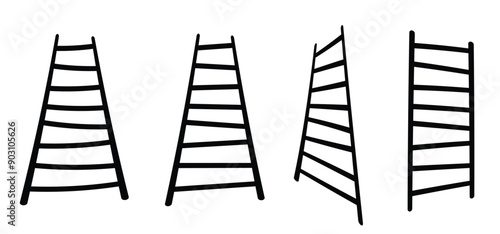 Ladder up or down. Stair ladder, step for success. Ladder with step construction staircase. Painter ladder. concept plan for business.  Household or work tools.