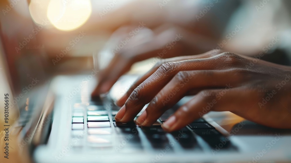 A close-up shot of hands typing on a laptop keyboard, representing work, productivity, and technology in a modern, fast-paced digital age environment. A close-up shot of hands typing on a laptop keyboard, representing work, productivity, and technology in a modern, fast-paced digital age environment.