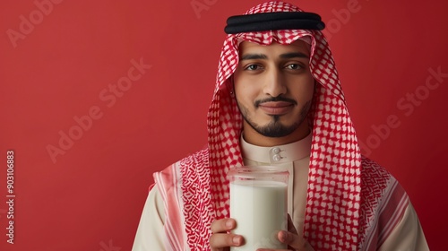 Arab Man Holding a Glass of Milk