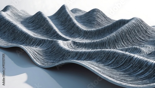 Abstract Wavy 3D Lines Art, Modern Geometric Pattern, Monochrome Textured Design, Minimalist Background, Contemporary Digital Art