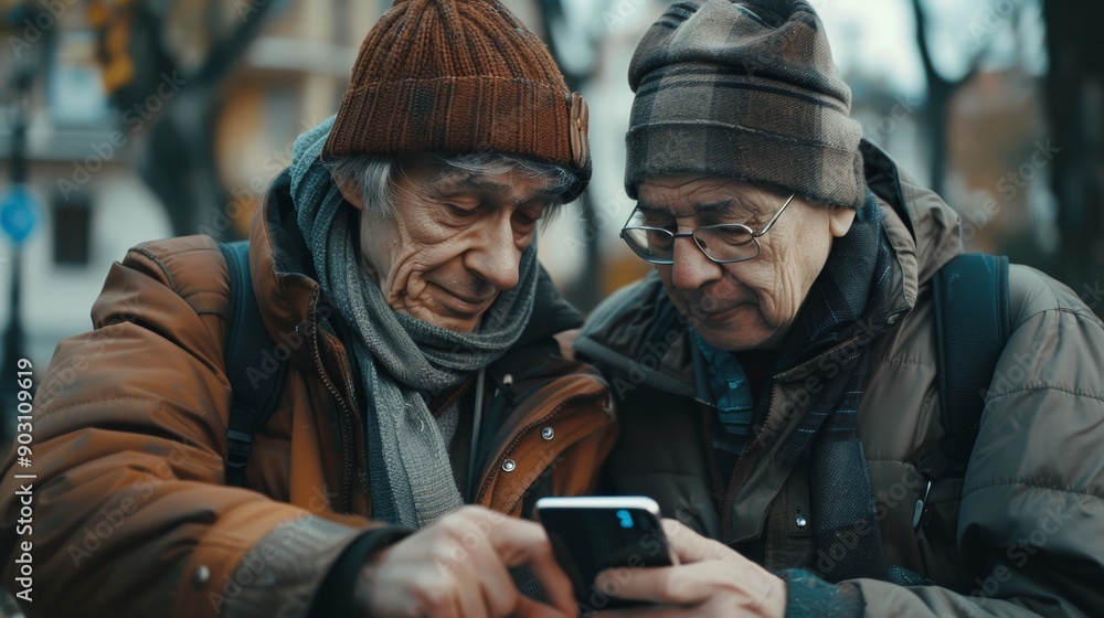 Fototapeta premium Intergenerational Support for Digital Literacy: Teens Helping the Elderly Understand Smartphones