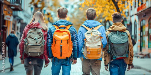 Group of Teenagers Walking to School in Autumn