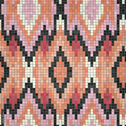 Mosaic tiles decorative background, seamless repeating vector pattern template for  wallpaper, background, wood print, metal print, plastic print, glass print, decor