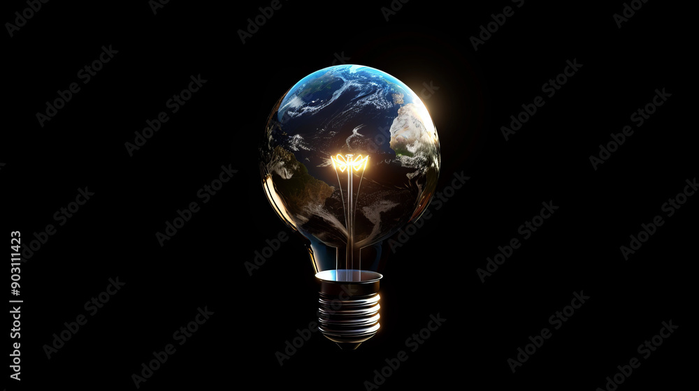Light bulb with earth inside on black background, eco-friendly energy concept Light bulb with earth inside on black background, eco-friendly energy concept