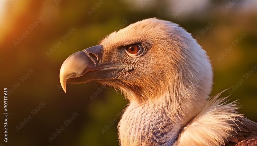 This image captures a close, detailed view of a european griffon vulture with a keen gaze This image captures a close, detailed view of a european griffon vulture with a keen gaze