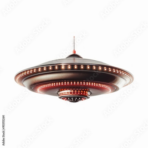 Medium shot of UFO, isolated on a white background, bright and vivid tonality 