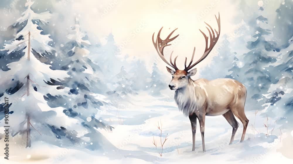 Christmas festive deer animated illustration, watercolor style. Christmas festive deer animated illustration, watercolor style.
