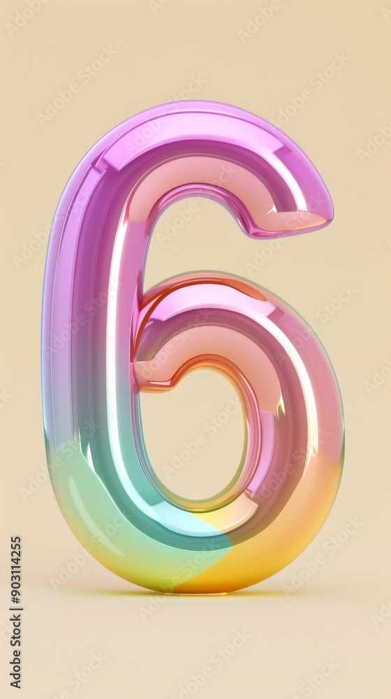 Colorful 3d number 6 six on beige background, shiny balloon effect Colorful 3d number 6 six on beige background, shiny balloon effect