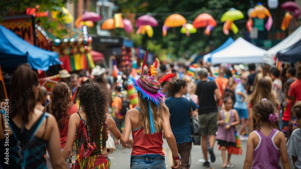 Obraz premium Street Festival with People in Colorful Costumes