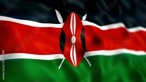 4K Textured Flag of Kenya Animation Stock Video - Kenyan Flag Waving in Loop - Highly Detailed Kenya Flag Stock Video

