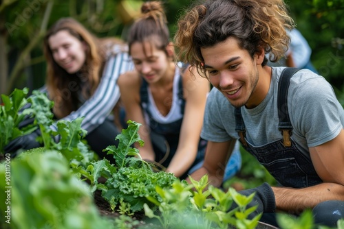 Wallpaper Mural Group of friends gardening together. Generative AI Torontodigital.ca