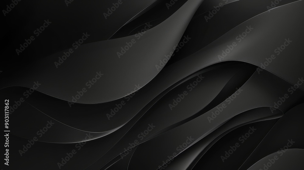Fototapeta premium Monochromatic abstract design featuring fluid, wavy lines with varying shades of black, creating a sense of depth and movement