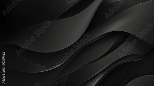 Fototapeta Naklejka Na Ścianę i Meble -  Monochromatic abstract design featuring fluid, wavy lines with varying shades of black, creating a sense of depth and movement