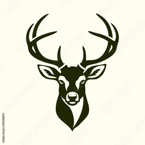 Deer head vector isolated, Hunting logo, Reindeer head isolated illustration, Wild animal, buck head silhouette