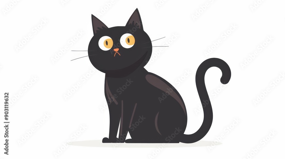 Cat character, watching pose, observant expression, flat design illustration, interested, isolated on white background Cat character, watching pose, observant expression, flat design illustration, interested, isolated on white background