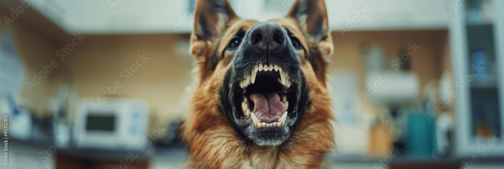 A dog with its mouth open, showing its teeth. AI. A dog with its mouth open, showing its teeth. AI.