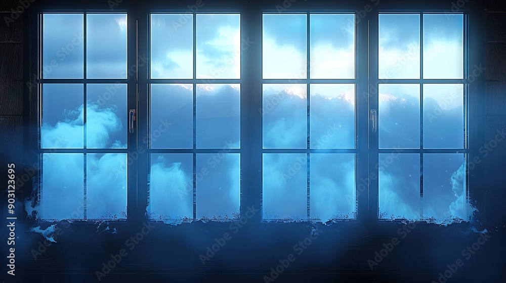 Fototapeta premium A cloudy sky viewed from inside a window