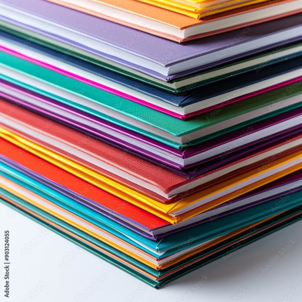 Medium shot of solid color book stack, isolated on a white background, bright and vivid tonality Medium shot of solid color book stack, isolated on a white background, bright and vivid tonality