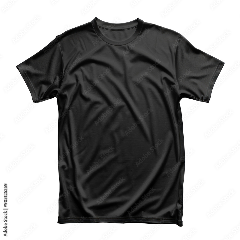 Black shirt front view. Isolated on transparent background.