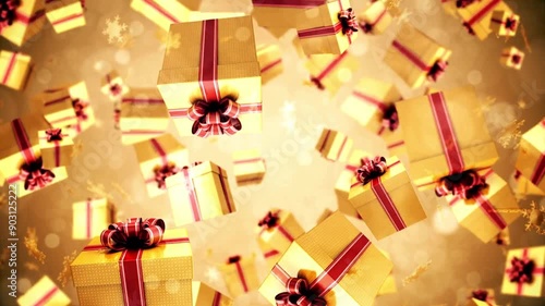 3d render Gift Box Yellow Color Animation (Depth Of field)
