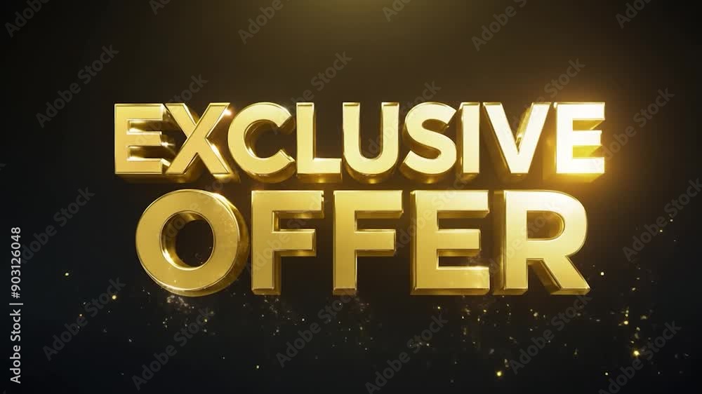 Golden 3d text exclusive offer with sparkling particles on a dark background. Dynamic animation for promotions, sales, and special deals Golden 3d text exclusive offer with sparkling particles on a dark background. Dynamic animation for promotions, sales, and special deals
