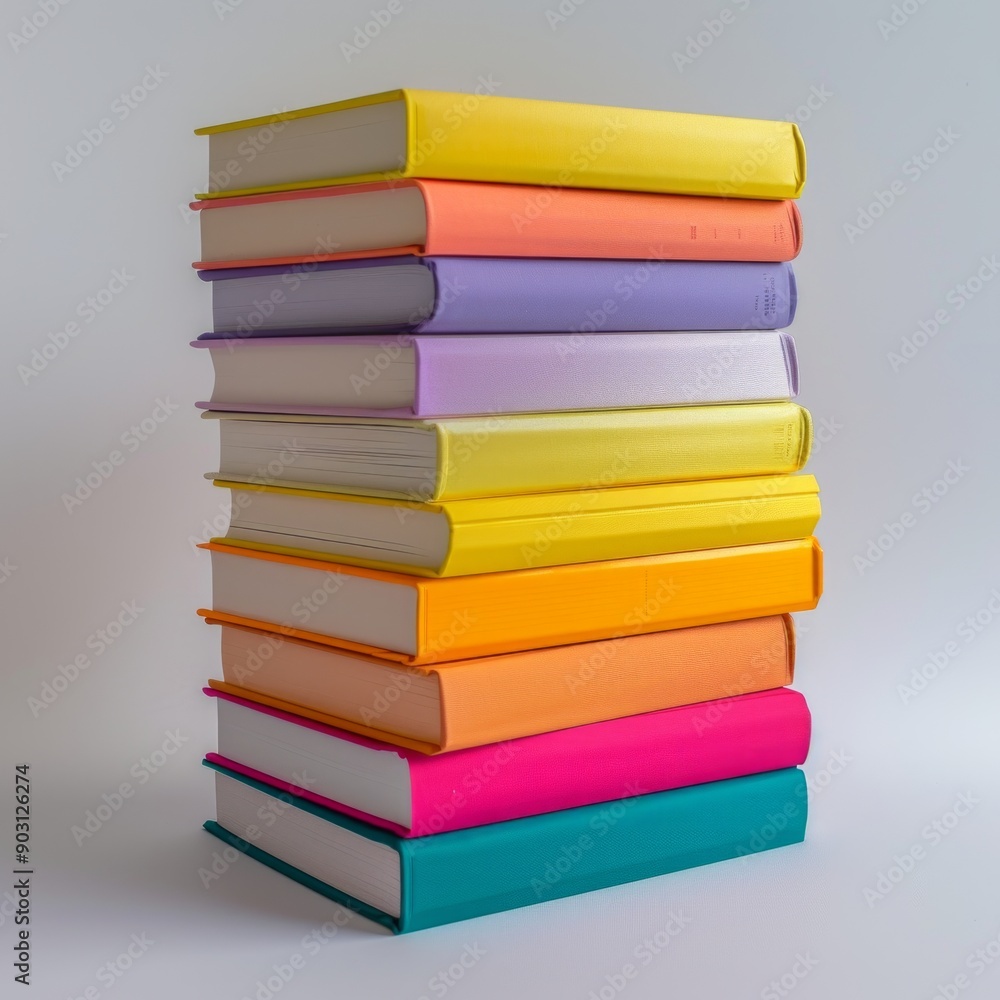 Medium shot of solid color book stack, isolated on a white background, bright and vivid tonality Medium shot of solid color book stack, isolated on a white background, bright and vivid tonality