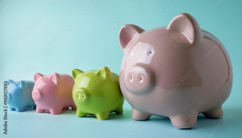 Pig piggy bank of different sizes meaning increase in wealth Pig piggy bank of different sizes meaning increase in wealth