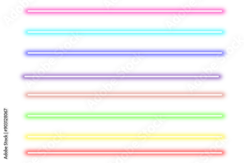 Neon lines set isolated on transparent background. set of glowing neon tubes. led neon tube. neon laser color pink, blue, brown, purple, green, yellow, red