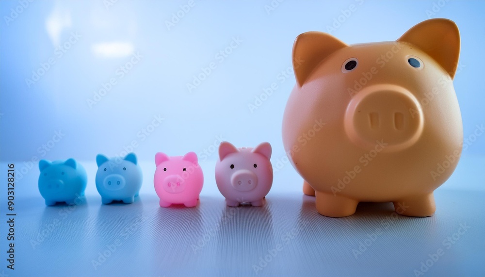 Pig piggy bank of different sizes meaning increase in wealth Pig piggy bank of different sizes meaning increase in wealth