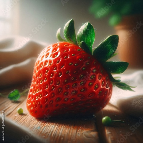 strawberry on a table, macro photo