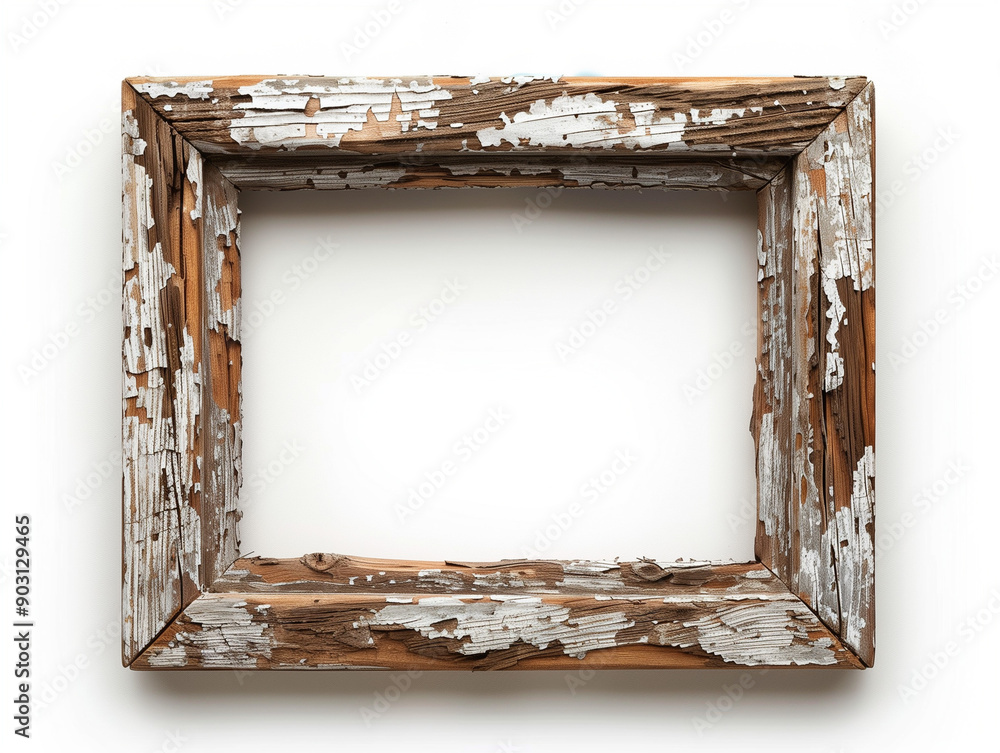 rustic wooden picture frame with a weathered, aged appearance, empty ...