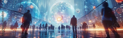 Futuristic Digital City with Glowing Pedestrians © gen_pick