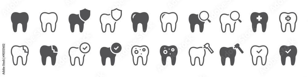 Set of dental related icons. Dentist and stomatology, teeth checkup, tooth crash, decay tooth. Vector illustration. Set of dental related icons. Dentist and stomatology, teeth checkup, tooth crash, decay tooth. Vector illustration.