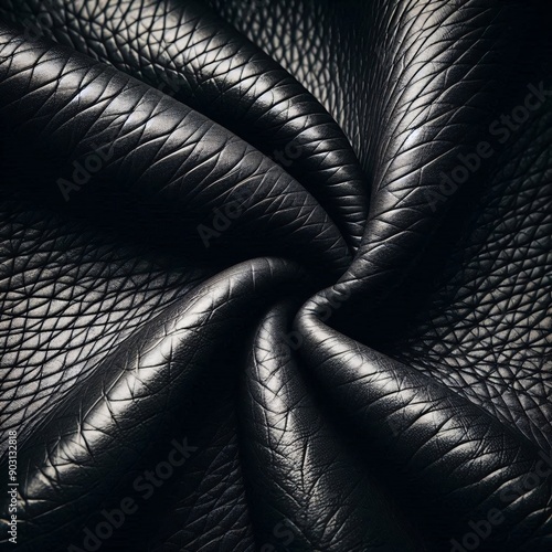 black leather, leather folds, leather texture, leather fabric, close-up, macro photo