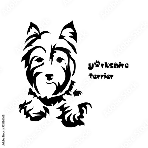 Stylized Yorkshire Terrier. Vector drawing of a small dog. Gestalt animal design