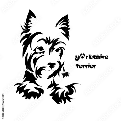 Stylized Yorkshire Terrier. Vector drawing of a small dog. Gestalt animal design
