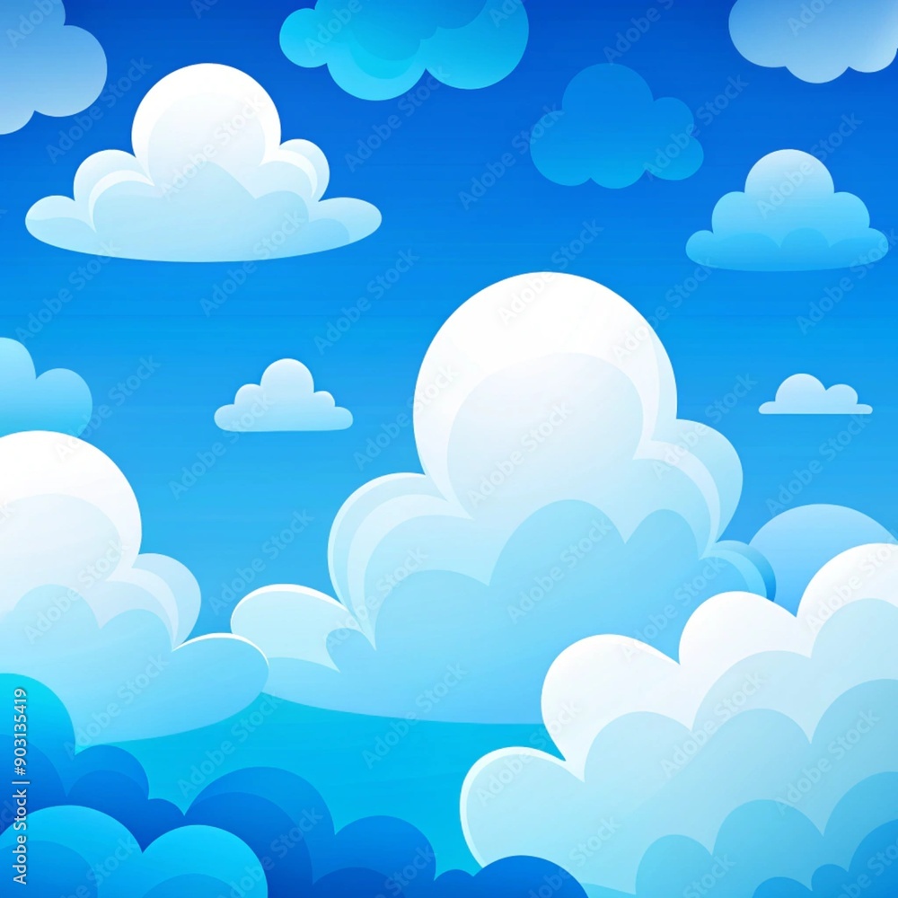 A cartoon sky with clouds in a simple flat style with a simple background in a blue tone with a white cloud pattern in cartoon cute shapes. A cartoon sky with clouds in a simple flat style with a simple background in a blue tone with a white cloud pattern in cartoon cute shapes.