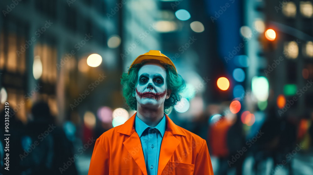 A zombie dressed as a worker in New York City at night A zombie dressed as a worker in New York City at night